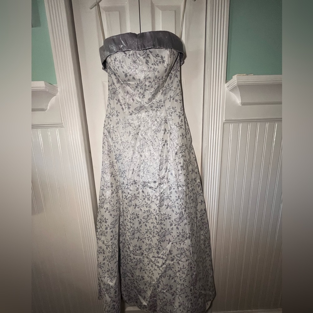 Prom a line dress with butterfly light lavender and silver pattern